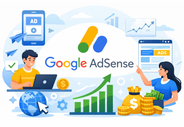 Ilustrasi digital Google AdSense yang dinamis